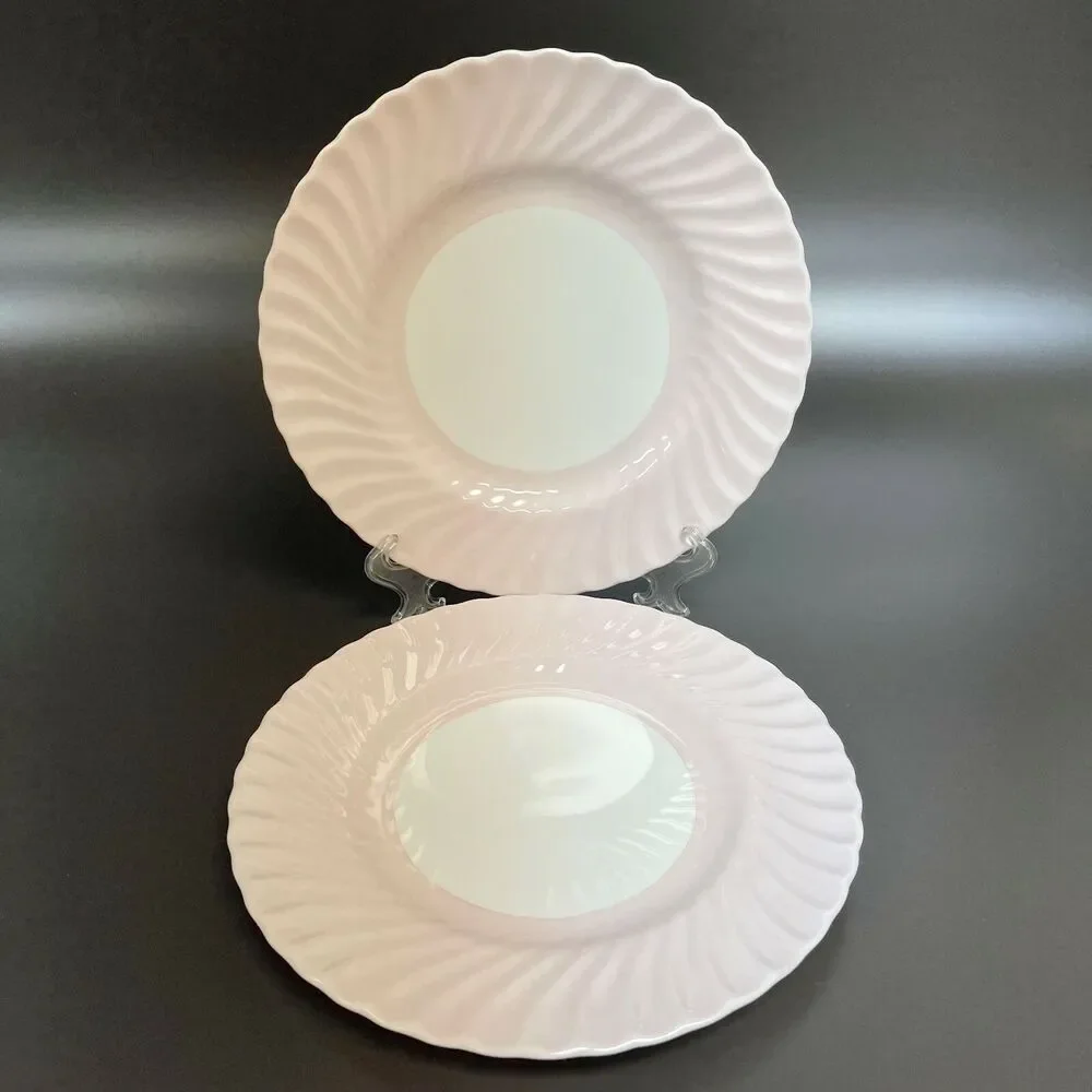 Minton Dinner Plates Swirl Edge Pink White 10 5/8